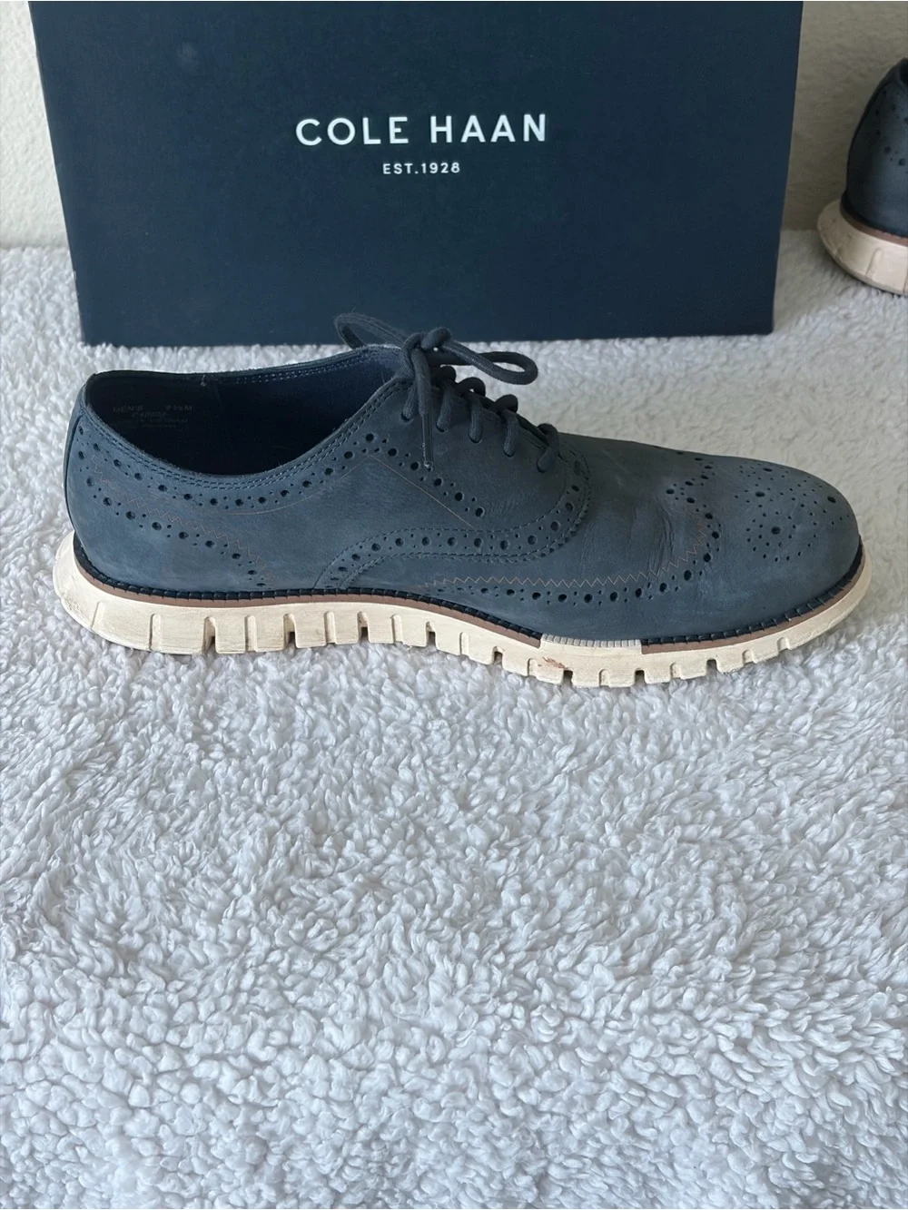 Cole Haan Men’s Navy Blue Nubuck Zerogrand Remastered Wingtip Oxfords Size 9.5M